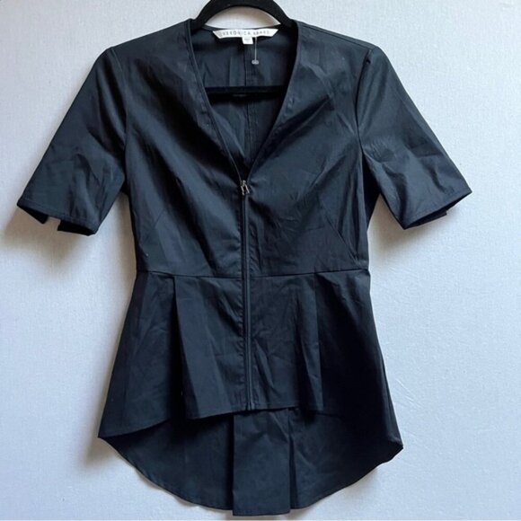 Veronica Beard Meyer Cotton Zip up Short Sleeve Peplum Blouse Sz 0 - Picture 1 of 7